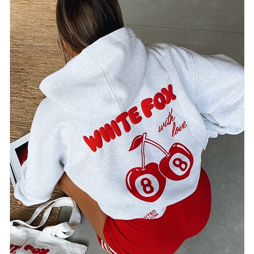 White Fox Boutique Gray and Red Hoodie